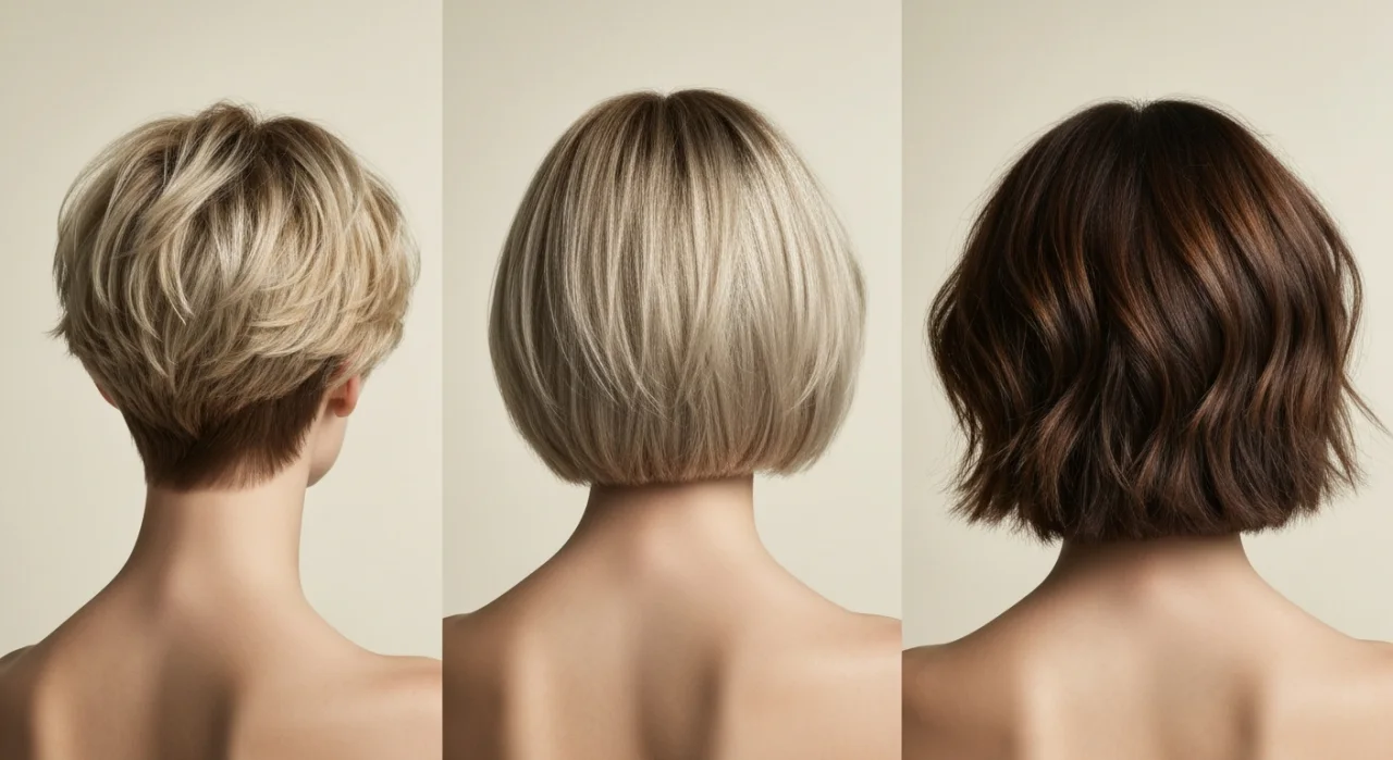 Coupe courte femme 2026 — pixie, carré court et bob effilé vus de dos, XOXO COIFFURE Paris 6