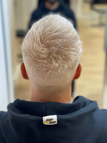 Coupe homme blond polaire vue de dos, dégradé de nuque net